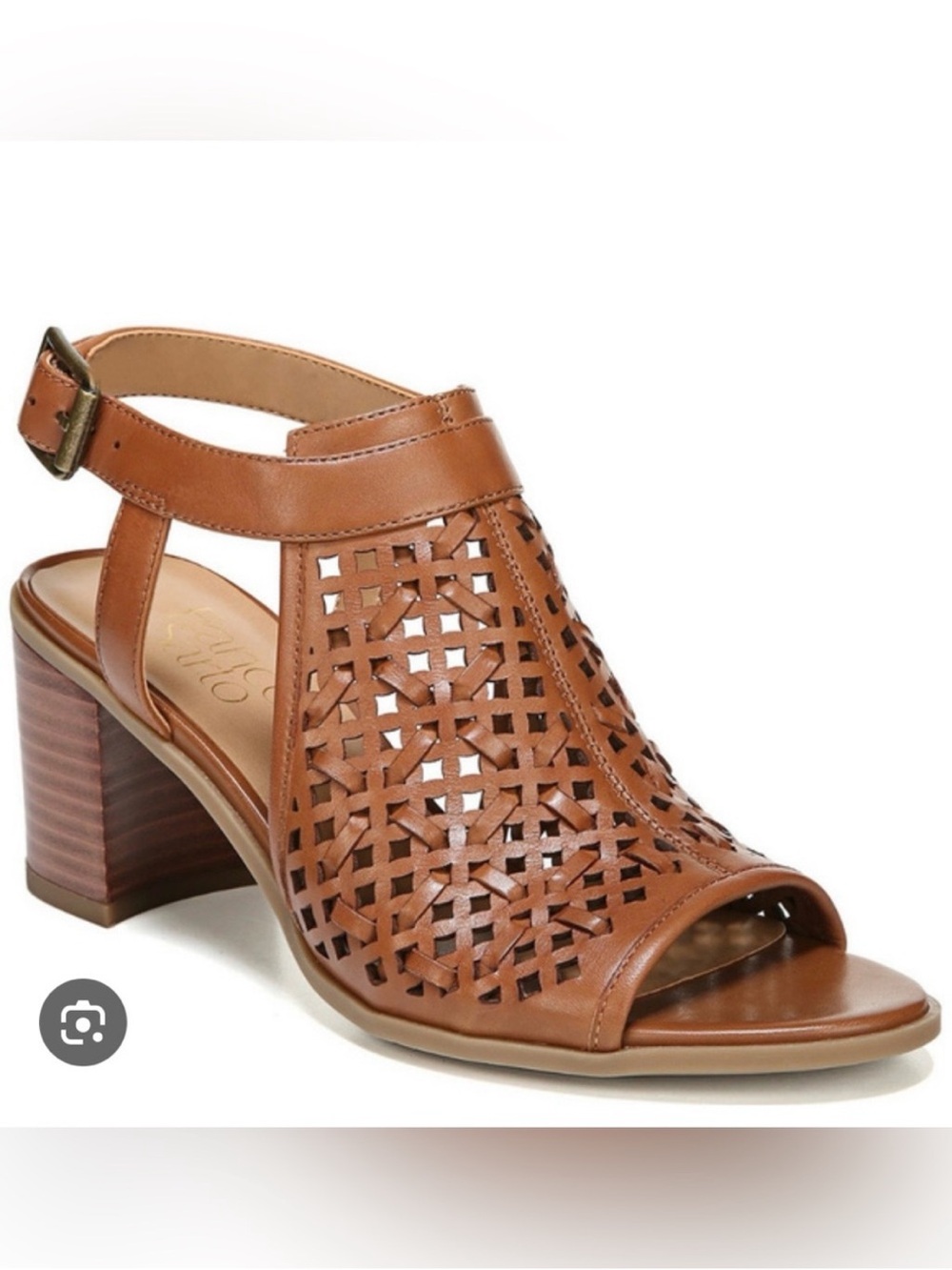 Franco Sarto Harlet 3 Brown Leather Slingback Block Heel Sandals